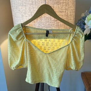 Divided Yellow Eyelet Puff Sleeve Top
